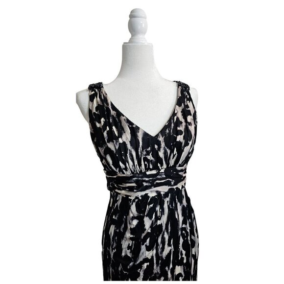 Teri Jon rickie freeman black & gray beaded straps empire midi satin dress size - Picture 3 of 9